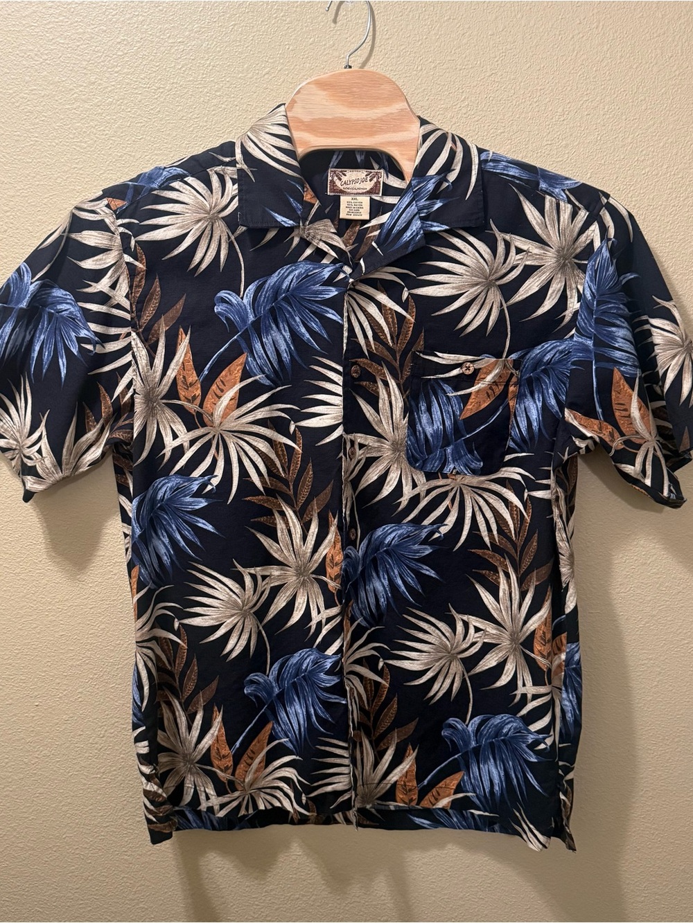 Men’s XXL Calypso Joe Multicolor Black Blue Brown Palm Leaves Hawaiian Shirt